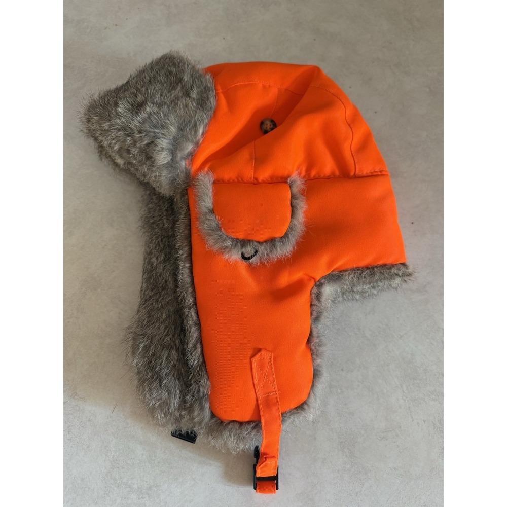 Mad Bomber Supplex  Blaze Orange Trapper Hat Natural Rabbit Fur Hunting L